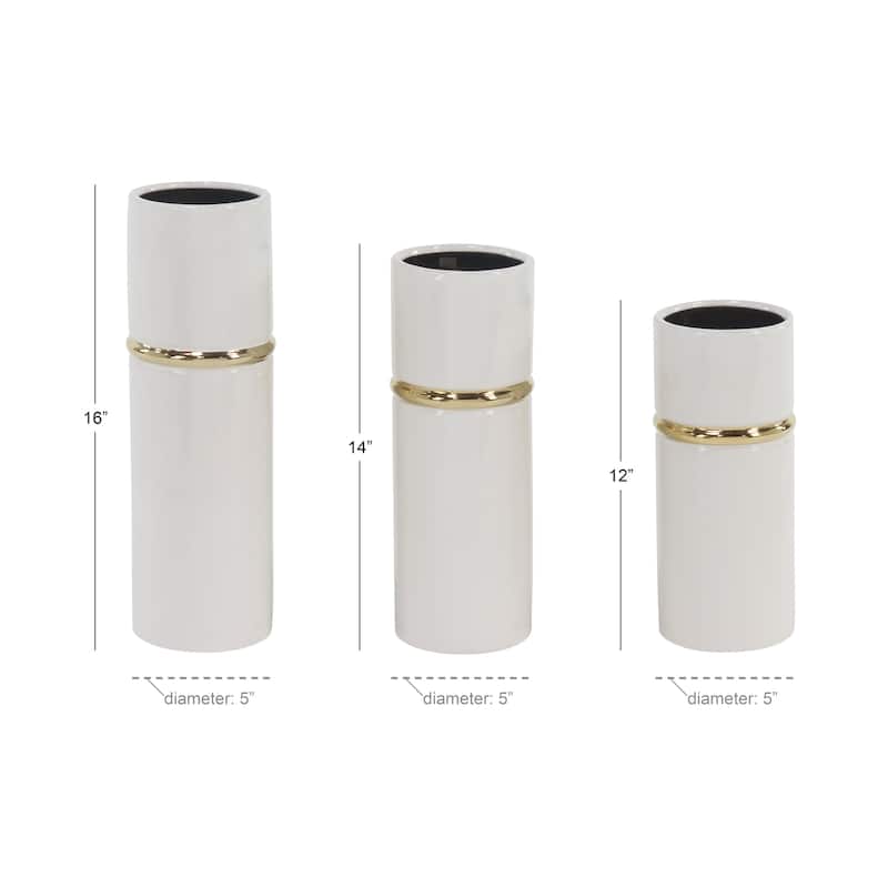 Ceramic Vase with Gold Accents - Set of 3 White - Roche River Decor - 5"W x 5"L x 16"H
