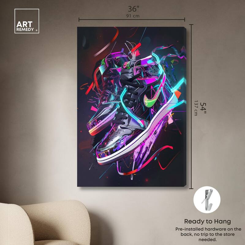 Neon Ribbons Sneakers Canvas by Art Remedy, Gallery Wrapped