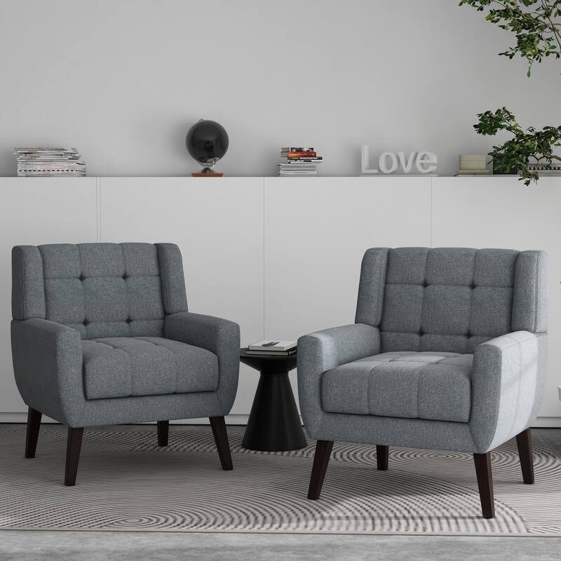 Tufted Arm Chair Upholstered Lounge Chair(Set of 2) - Gray Linen