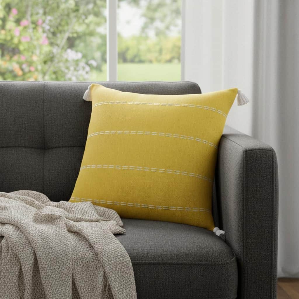 20" X 20" Mustard Linen Striped Zippered Pillow