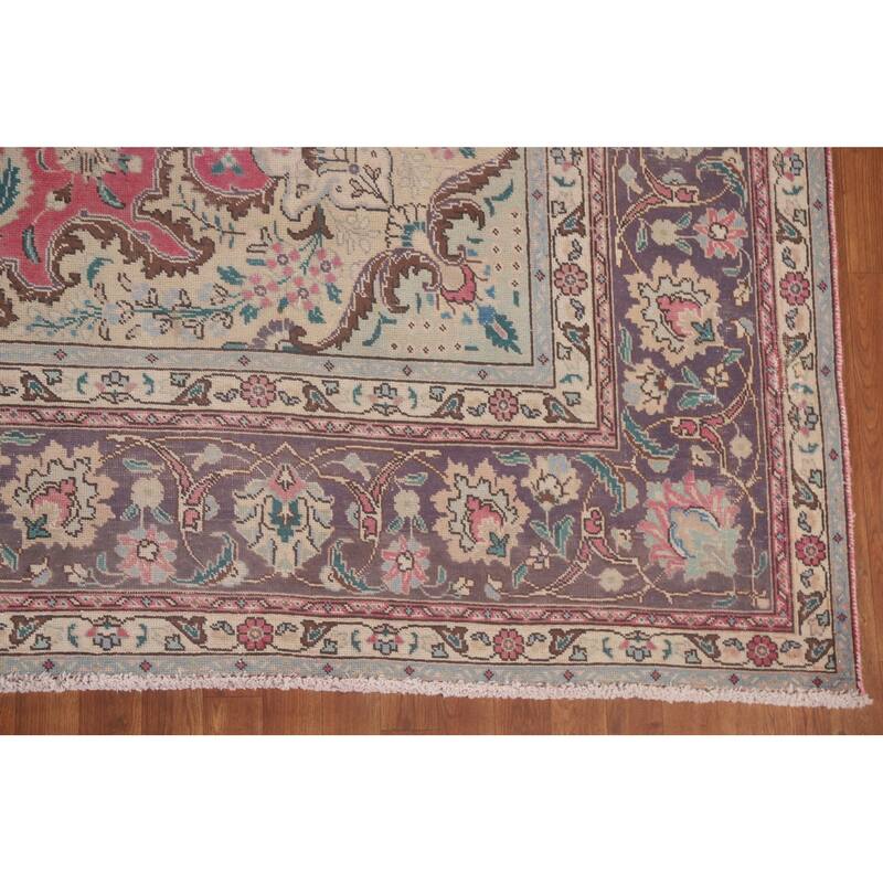 Hand Knotted Oriental 100% Wool Carpet Traditional Floral Pink Tabriz Area Rug - 12' 11'' X 9' 9''