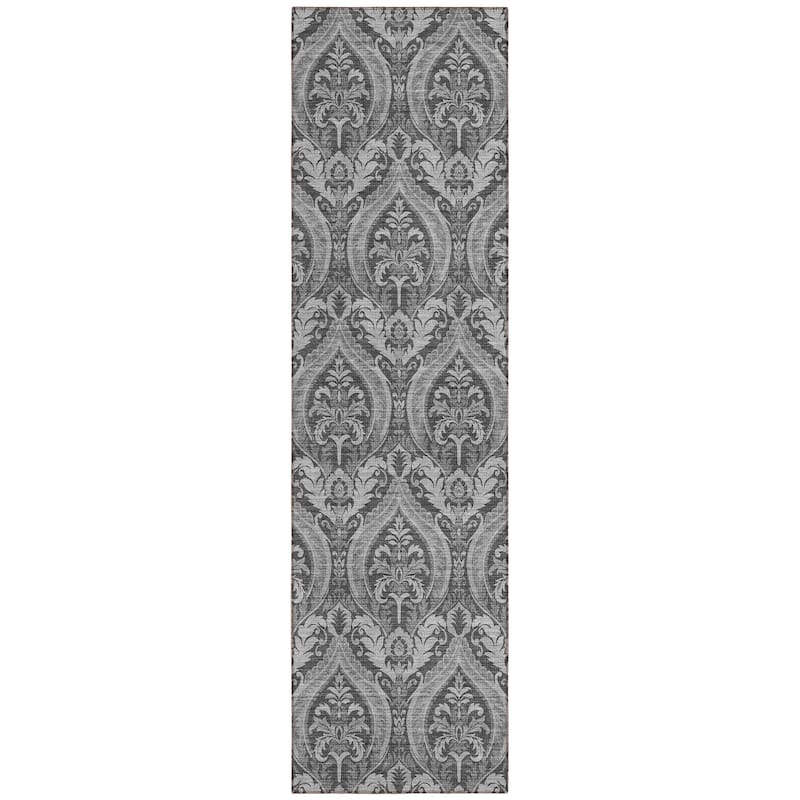 Machine Washable Indoor/ Outdoor Damask Chantille Rug