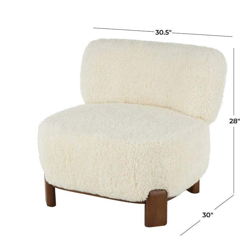 White Polyester Living Room Accent Chair with Brown Wooden Legs