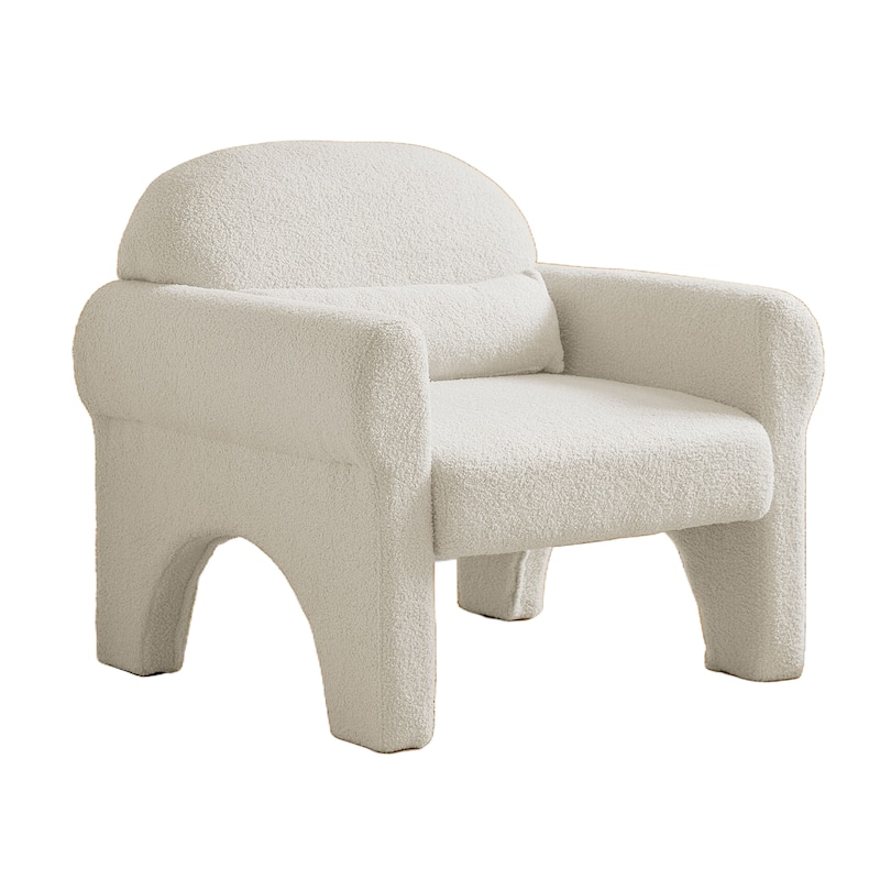 Modern teddy fabric accent chair with lumbar pillow for living room - White