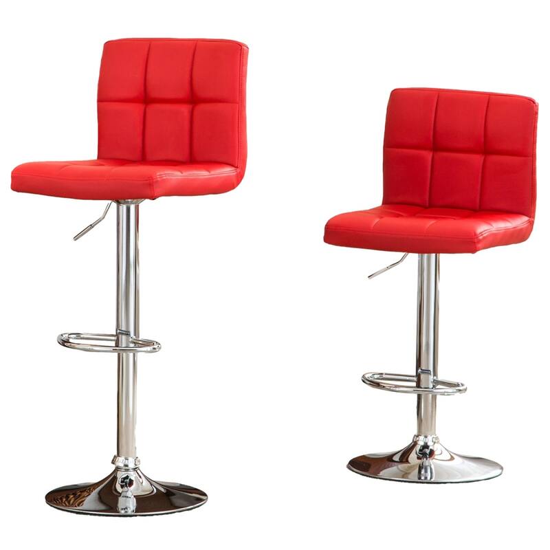 Swivel Faux Leather Adjustable Hydraulic Bar Stool (Set of 2) - Red