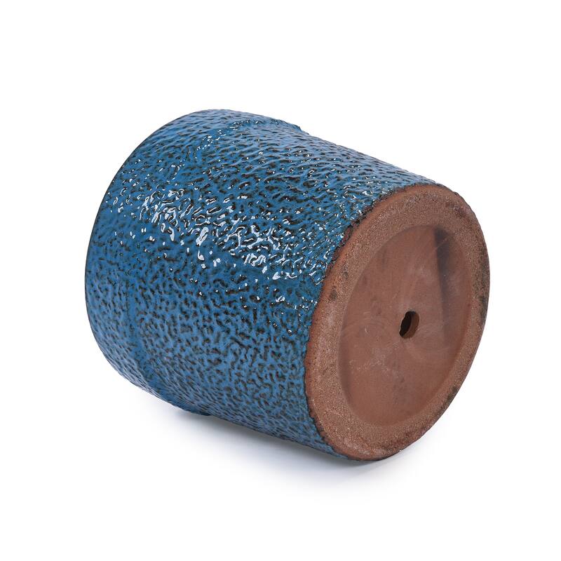 Anmytek Handmade Ceramic Planter Set Blue Textured for Succulents Indoor Garden