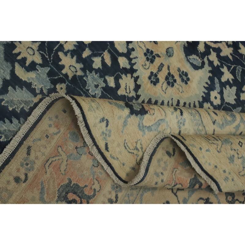 Hand Knotted Oriental 100% Wool Carpet Transitional Floral Navy Blue & Blues Oushak Area Rug - 12' 3'' X 9' 0''
