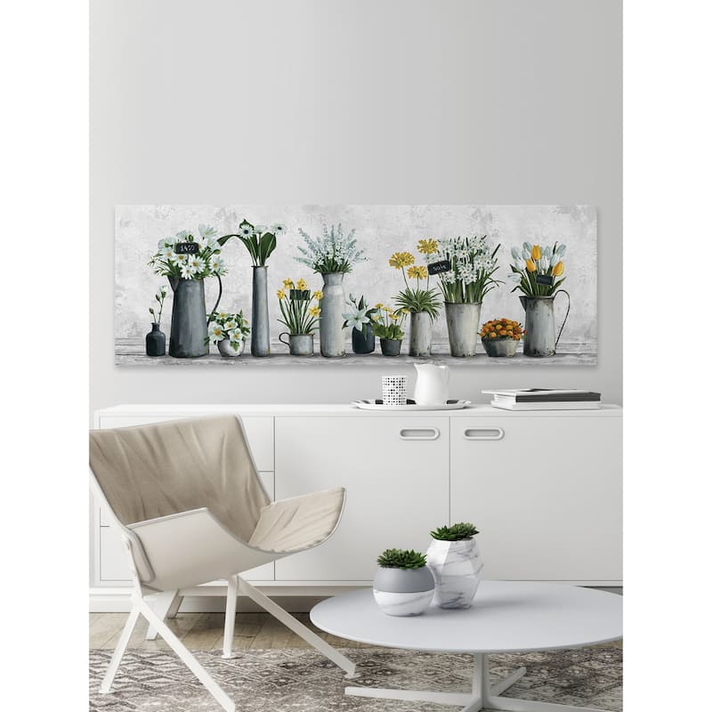 'White and Yellow Flowers' Painting Print on Wrapped Canvas