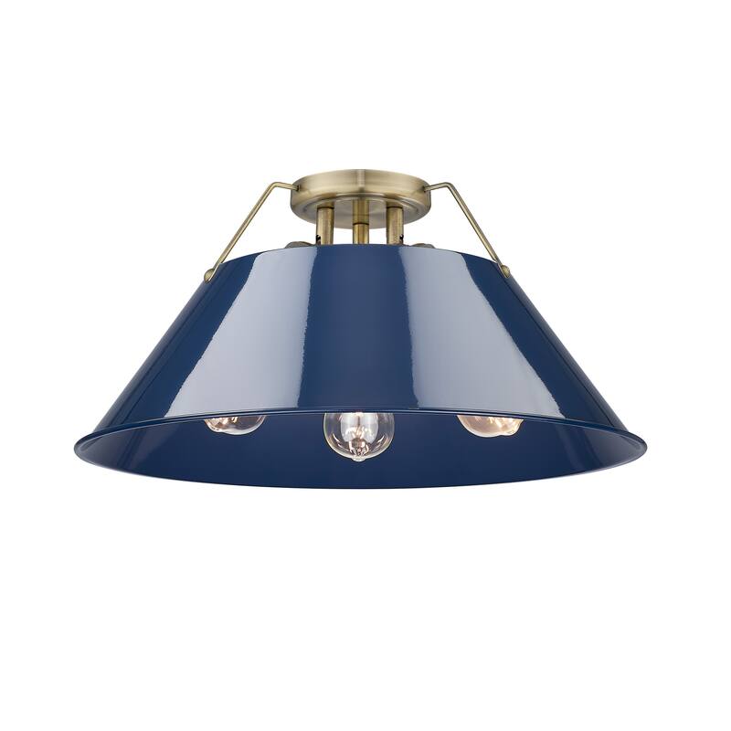 Orwell 3-Light Flush Mount in Aged Brass with Matte Navy - Gold