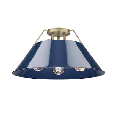 Orwell 3-Light Flush Mount in Aged Brass with Matte Navy - Gold