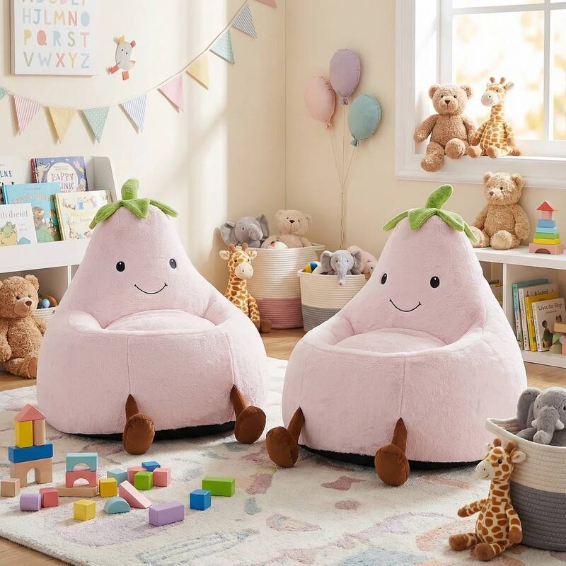 Kids Eggplant Bean Bag Chair and Crash Pad Lounger Seat for Gaming, Reading and Watching TV for Toddlers and Children's Rooms