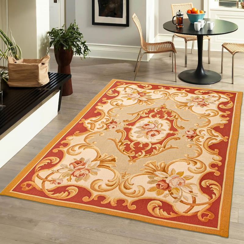 ECARPETGALLERY Flat-Weave Dynasty Light Khaki Wool Tapestry Kilim - 3'10 x 6'0