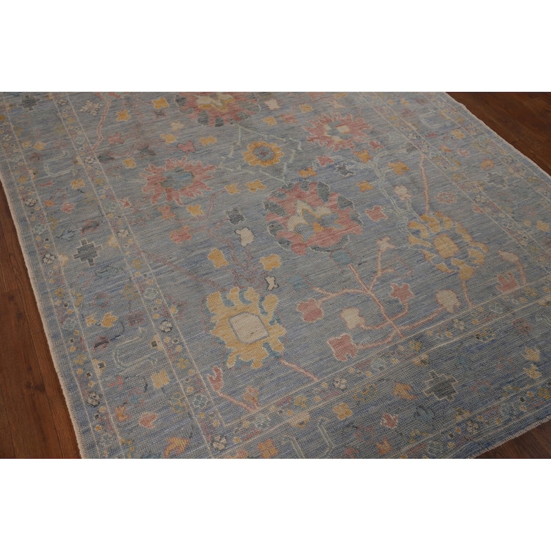 All-Over Blue Oushak Turkish Rug Handmade Wool Carpet - 4'11"x 7'0"