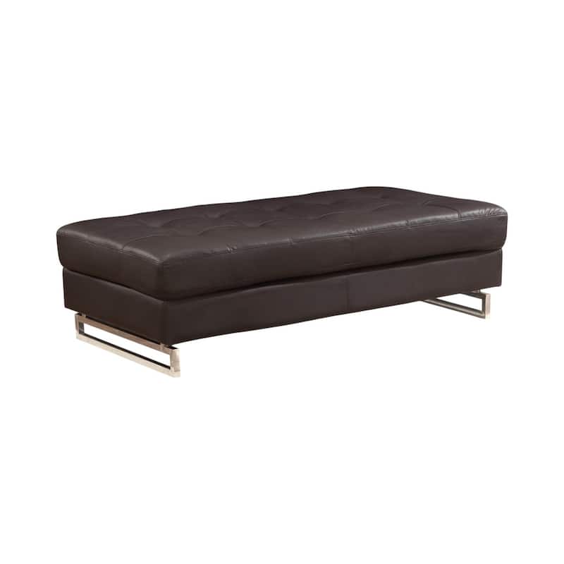 HomeRoots 63" Brown and Silver Faux Leather Tufted Ottoman