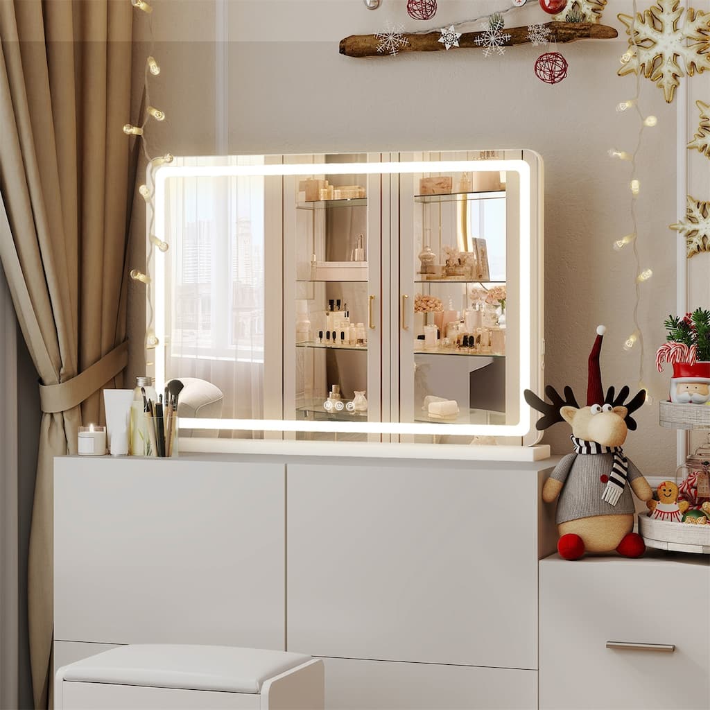 Lighted Makeup Mirror, Hollywood Vanity Mirror with Led Lights, Three Color Lighting Modes, Smart Touch Control Mirrors