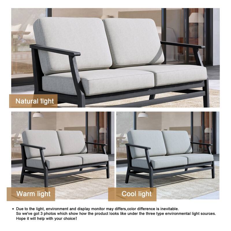 Outdoor Teak Wood Loveseat Sofa with Water-Resistant Cushions