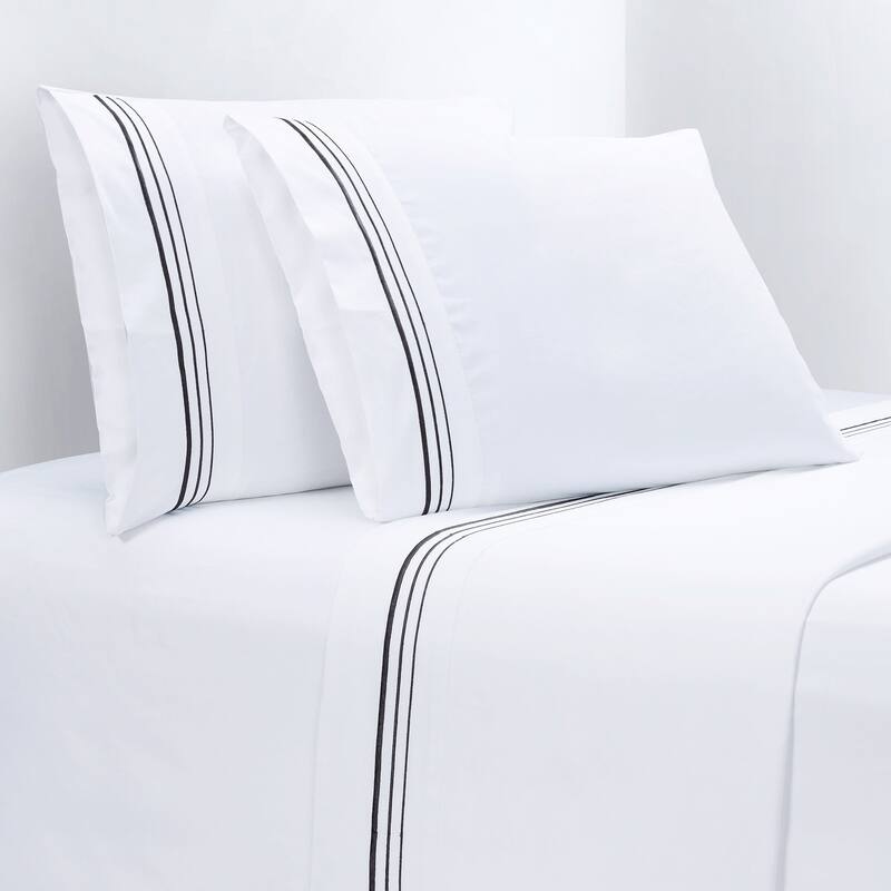 HiEnd Accents 100% Cotton Hotel Luxury Embroidered Border Sheet Set, 4PC - Queen - Black