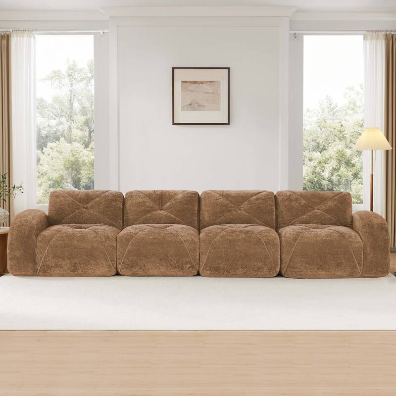 Rossetta 140" 4-Seater Soft Velvet Boneless Modular Sectional Sofa with Tufted Design, No Assembly Required