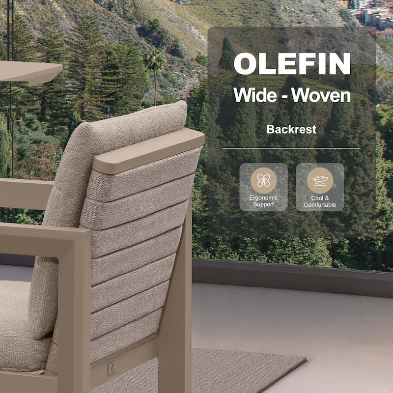 PURPLE LEAF Caesar Outdoor Dining Set Aluminum Luxury Patio Furniture with Olifen Removable Thick Cushion and Pillow-Khaki - N/A