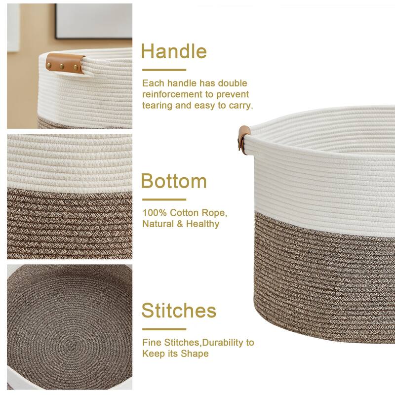 VECELO Large Round/Rectangle Blanket Storage Baskets,Toy Storage Organizing with Handle