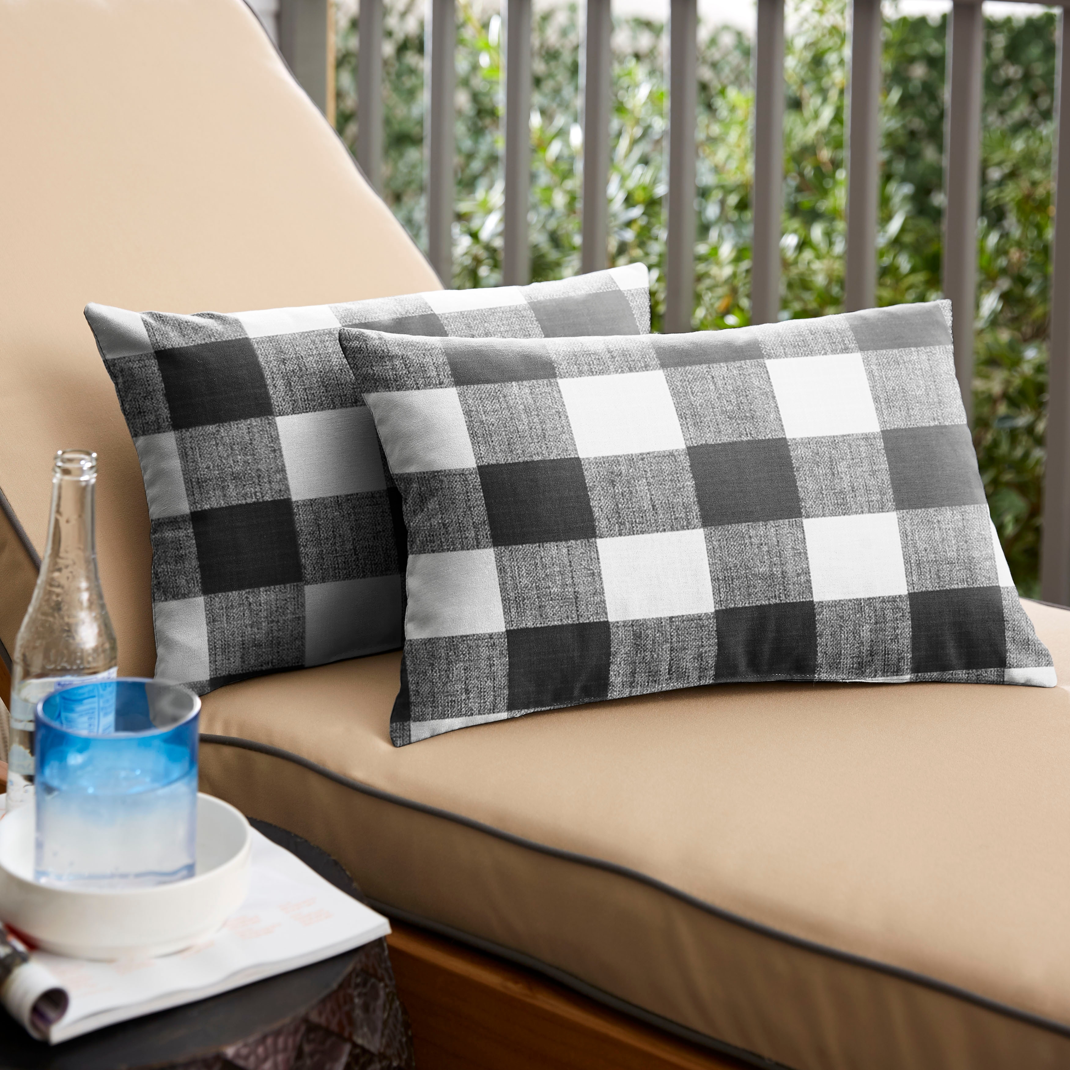 outdoor buffalo plaid pillows