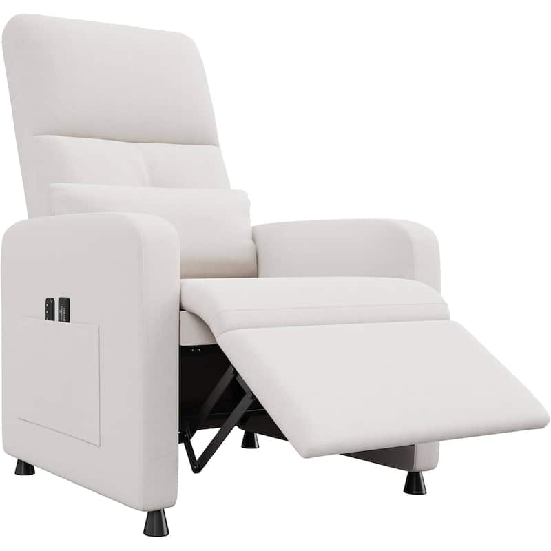 Adjustable Electric Linen Power Recliner Chair, Single Sofa with 2 Side Pockets and USB Port - White