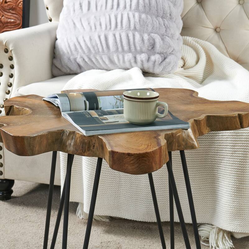 Greenage Solid Wood Teak Live Edge Natural Cut Coffee Table