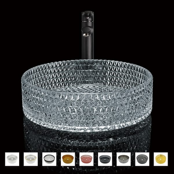 slide 2 of 80, Scotch Round Basin Glass Crystal Bathroom Vessel Sink in Multiple Colors