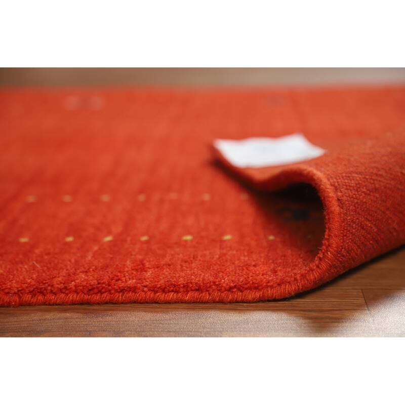 Orange Tribal Gabbeh Rug Hand-Knotted Wool Carpet - 4'0" x 5'10"