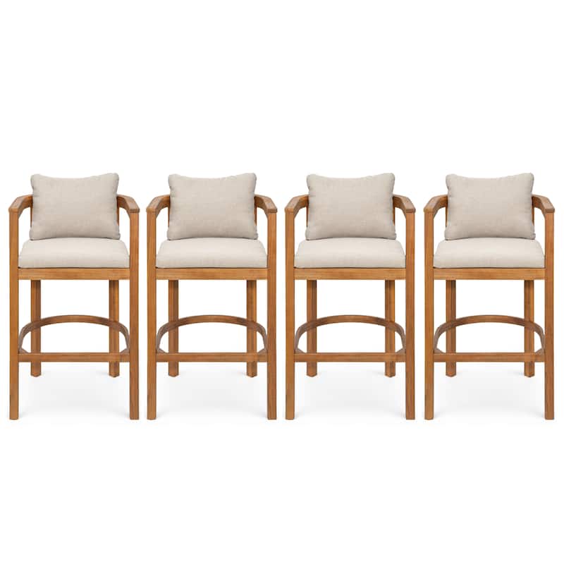 Christopher Knight Home - Abaco Outdoor Barstool Set of 4, Teak Finish Acacia Wood Frame with Beige Cushions. - Teak+Beige.