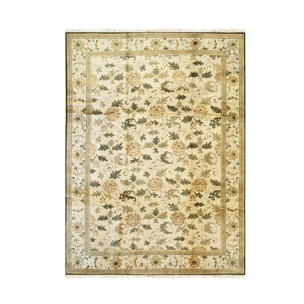 Beige Handmade Wool Transitional Rug 14' x 22' - Hand Knotted Natural Dyes Soft Pile Cotton Foundation - N/A