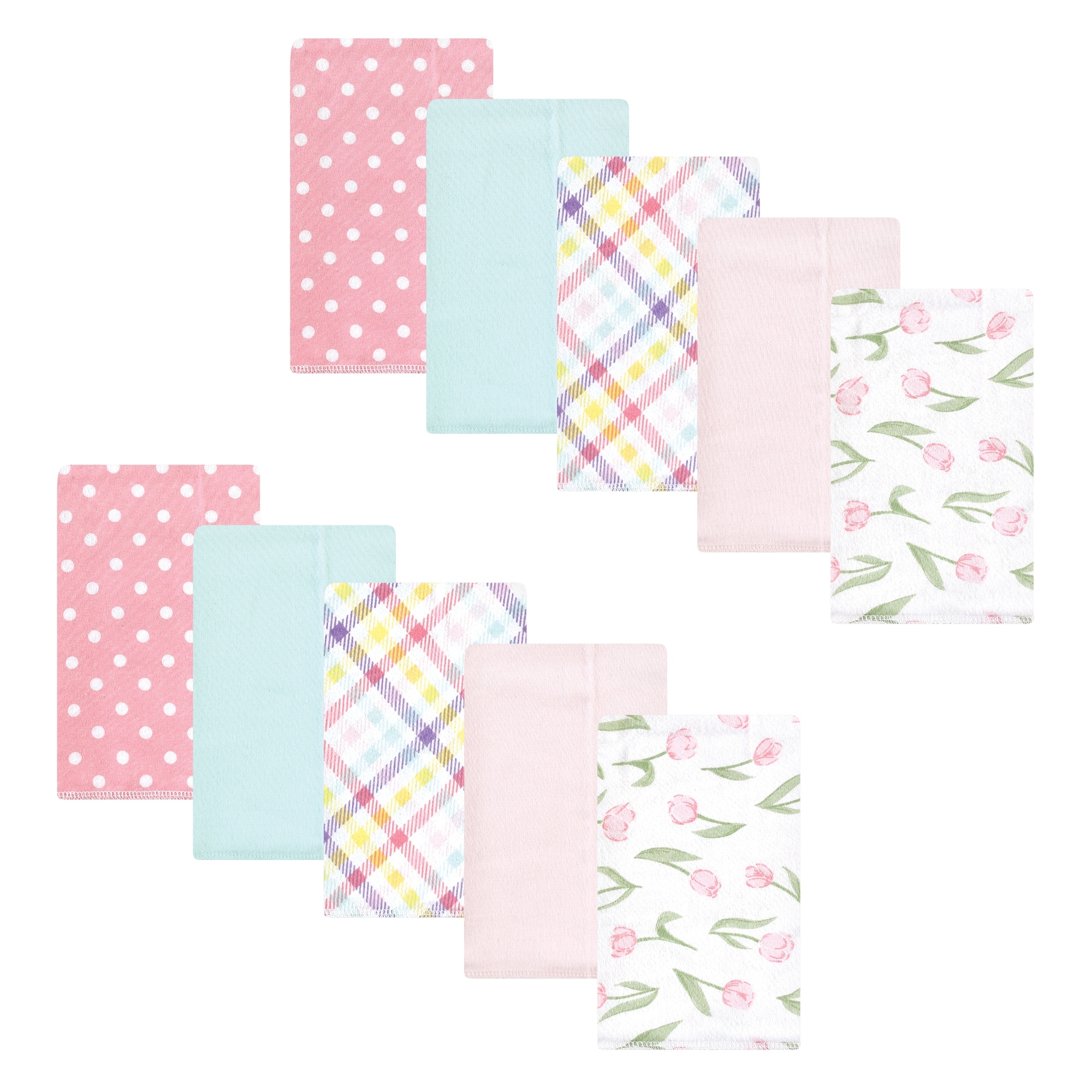 Hudson Baby Infant Girl Cotton Flannel Burp Cloths, Pink Tulips, One Size - Pink Tulips - One Size