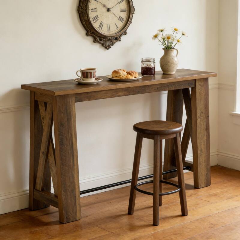Bar Table with Metal Footrest, 63" Counter Height Pub Table