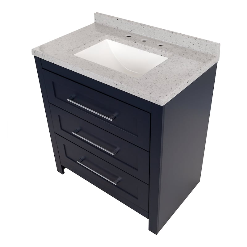 Spring Mill Cabinets Bainbridge 30.5" Blue Bathroom Vanity With 3 Drawers and Silver Ash Sink Top