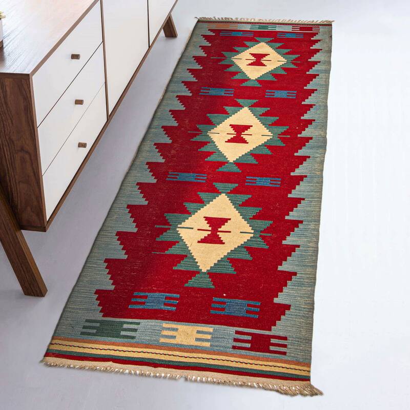 ECARPETGALLERY Flat-Weave Sivas Red Wool Kilim - 2'9 x 9'7