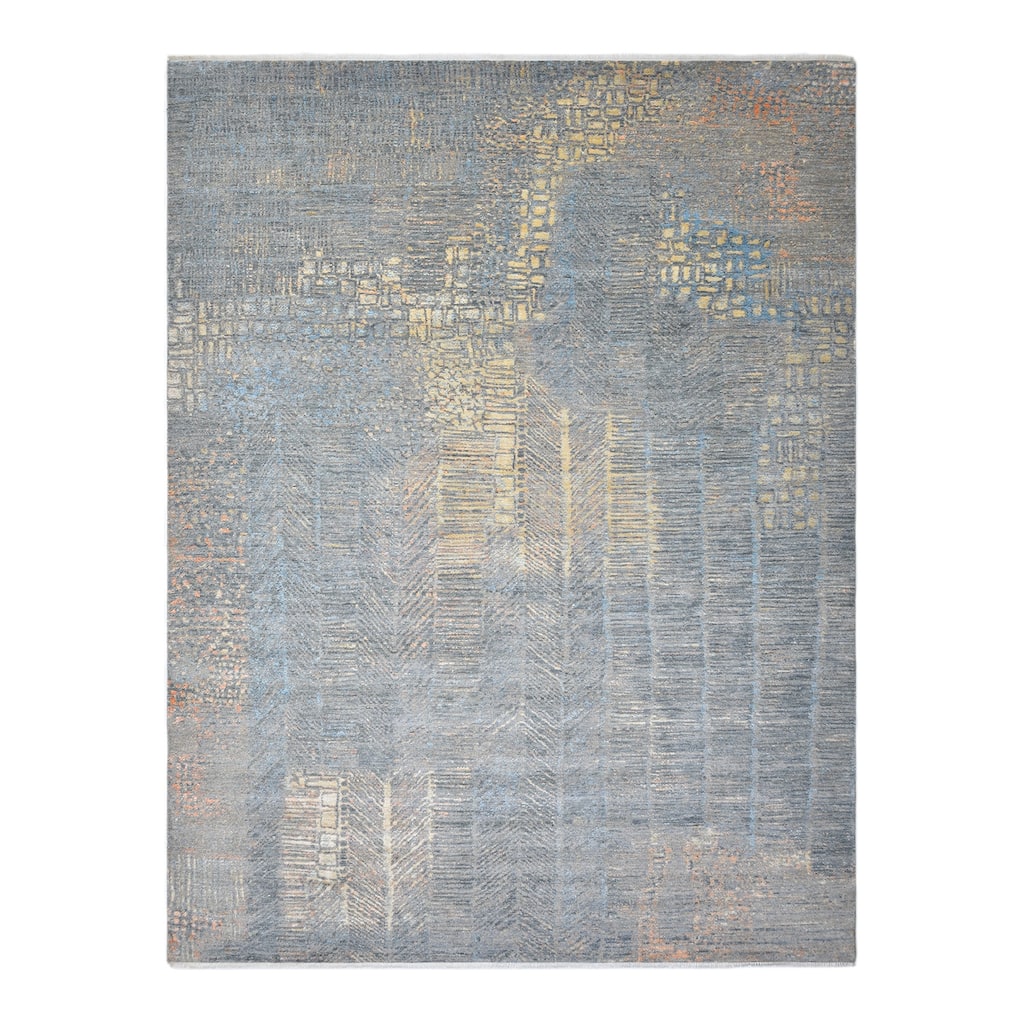 Overton Hand Knotted Wool Vintage Inspired Modern Contemporary Modern Gray Area Rug - 9' 2" x 12' 1"
