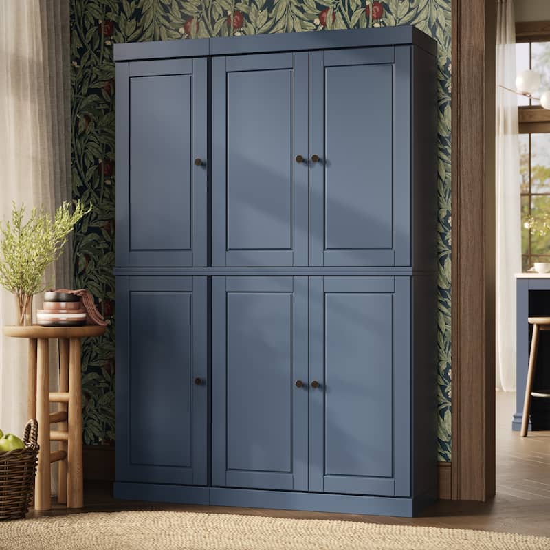 Palace Imports 100% Solid Wood Pantry Cabinet, Adjustable Shelves, 48.5" Wide, 71.5" Tall - 48.5" x 71.5" - Antique Blue - Solid