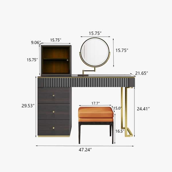 Mid-century Modern Makeup Vanity Table Set, LED Mirror, Tempered 