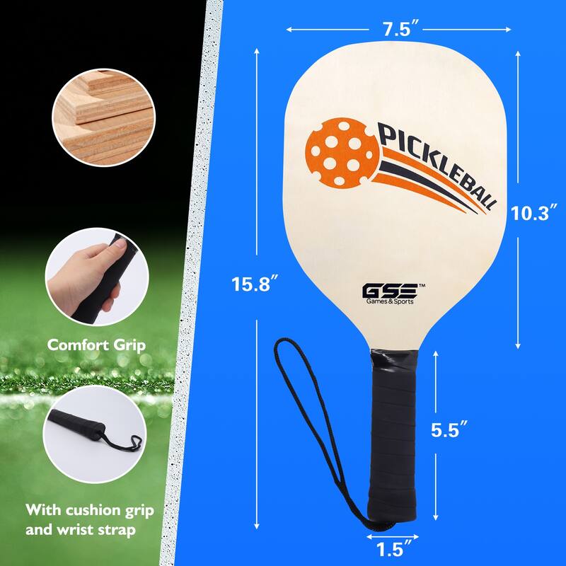 GSE™ Professional Portable Pickleball Complete Set with Pickleball Net, 4 Pickleball Paddles, 6 Pickleball Balls, Carrying Bag
