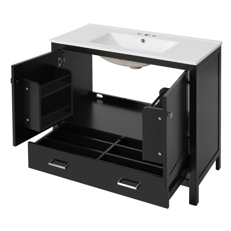 36" Bathroom Vanity w/ Ceramic Sink, Soft-Close Doors, Storage Shelves
