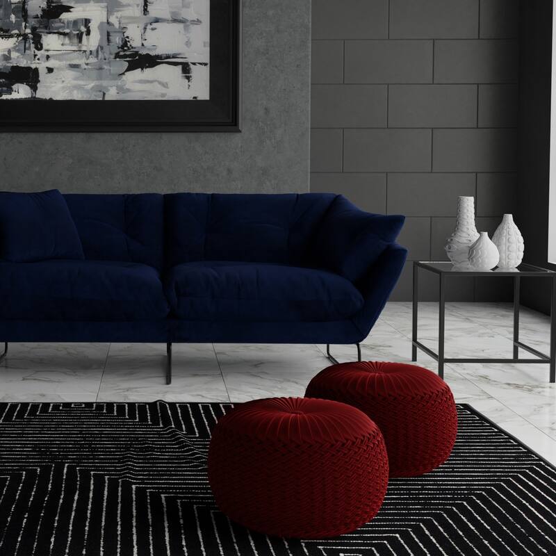 WYNDENHALL Faye Round Pouf in Velvet Fabric - Maroon