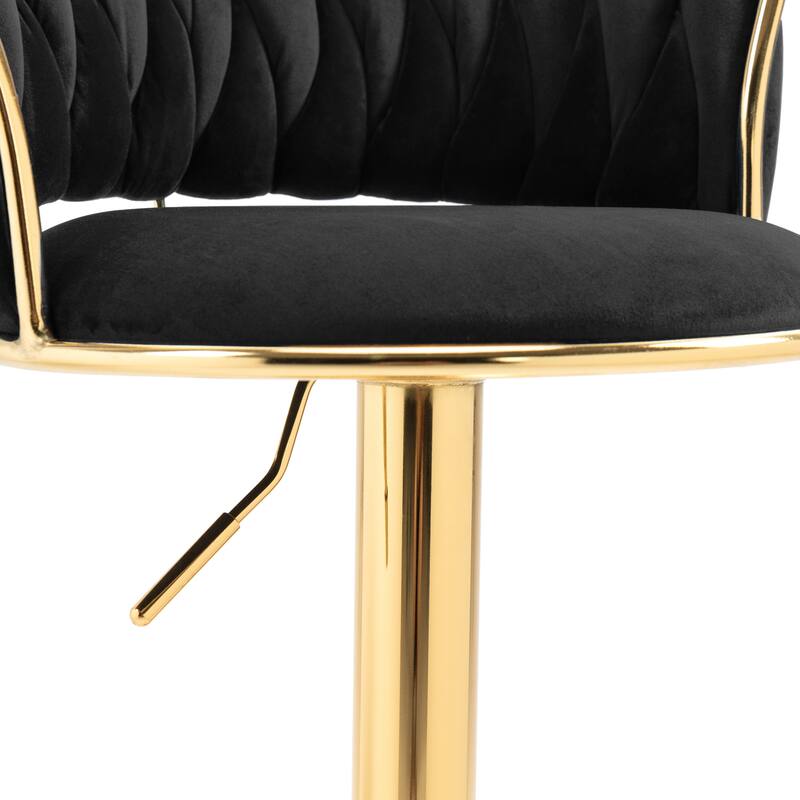 Velvet Upholstered Adjustable Bar Stool Swivel Counter Chair Set of 2