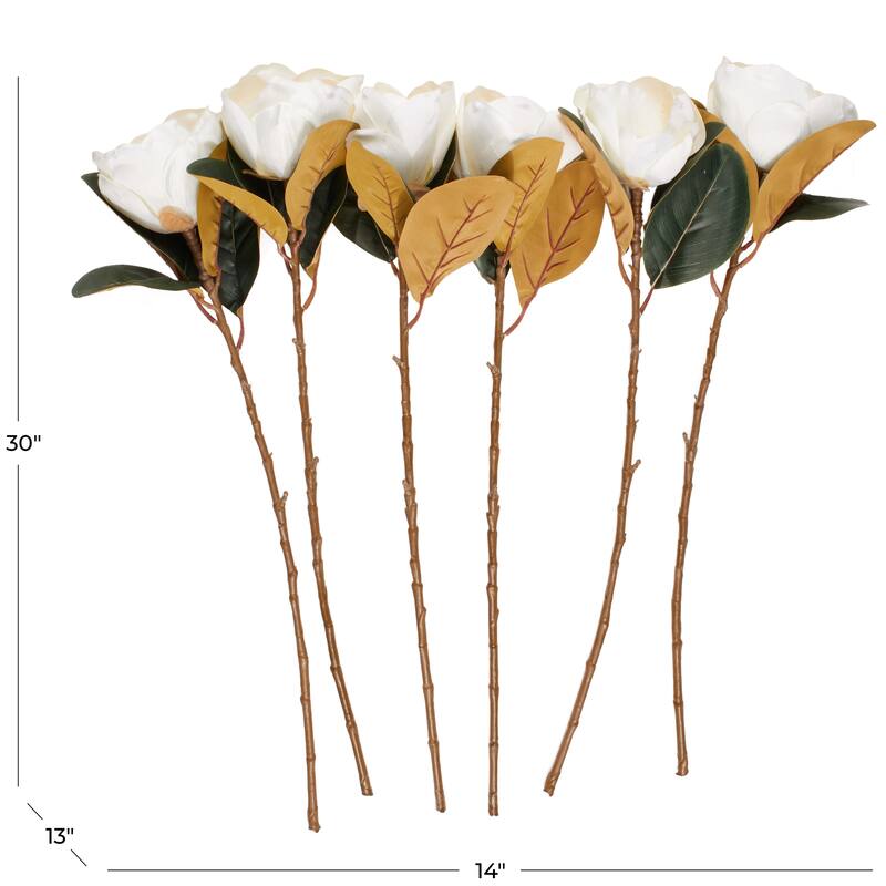 White Polyester Tall Magnolia Artificial Flower Stem (Set of 6)