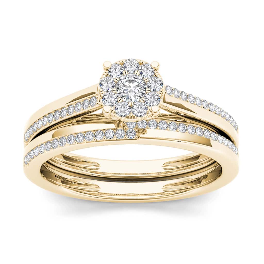 1/3ct TDW Diamond Cluster Bridal Set in 10K Gold for Women