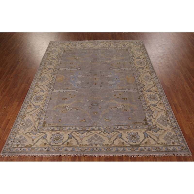 Earth Tone Oushak Indian Area Rug Handmade Transitional Wool Carpet - 8'0"x 9'9"