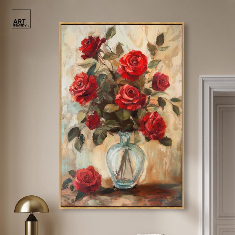 Ruby Roses in Riad Glass Canvas by Art Remedy