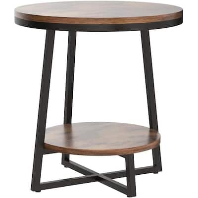19.68" Industrial End Table with Storage Shelf - 2-Tier Round Side Table for Small Spaces, Sturdy Nightstand, Bedside Table