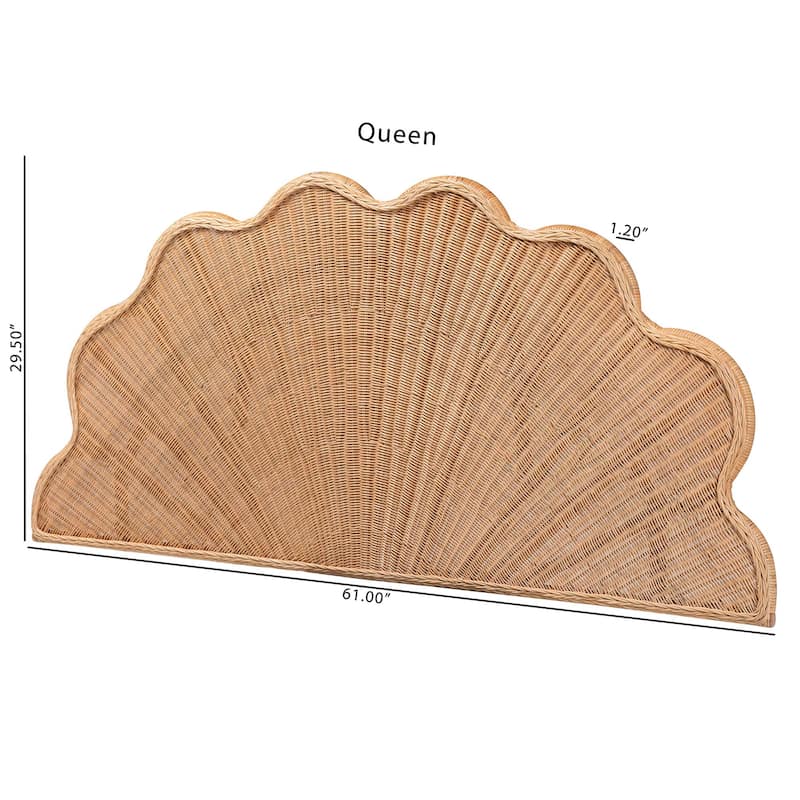 Callias Natural Rattan Scalloped Headboard with Sunburst Weave - Coastal Boho Wicker Bed Backdrop for Bedroom Decor, Queen