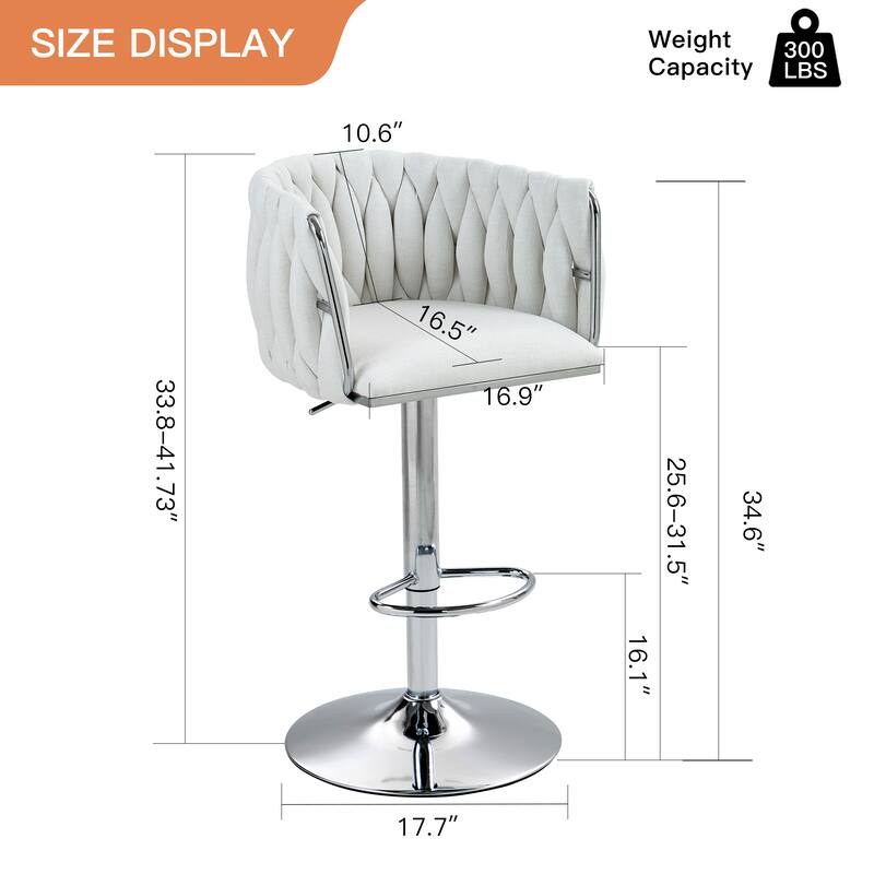 Fabric Cover Swivel Bar Stools Set of 2, Counter Height Chair with Back and Footrest, Dining Room Chair with Metal Frame