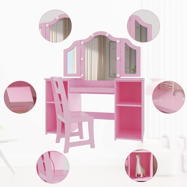 open lace back dress Kids 2-in-1 Princess Makeup Table and Chair Set with Removable Mirror